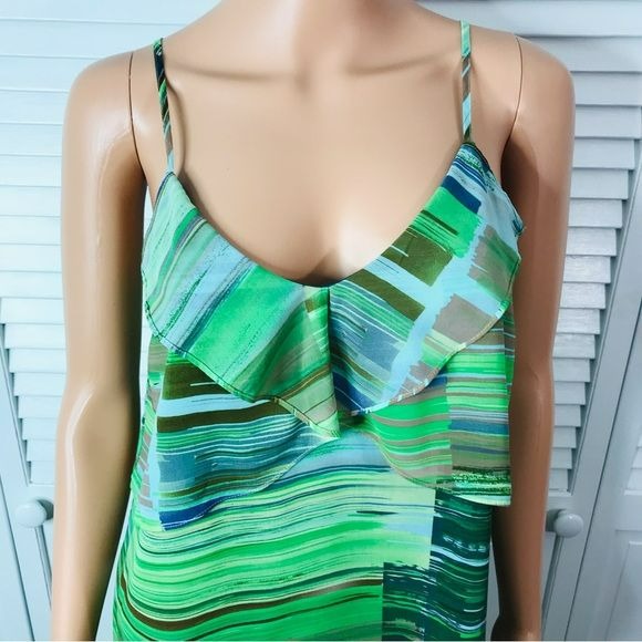 CAbi Green Watercolor Striped Camisole Size S