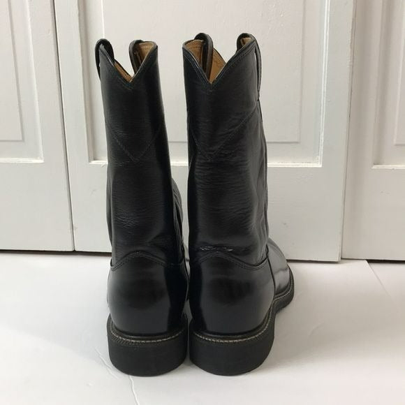 JUSTIN Black Cora Round Toe Cowboy Boots Size 8.5