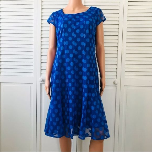 MADISON LEIGH Blue Polka Dot Cap Sleeve Dress Size 12