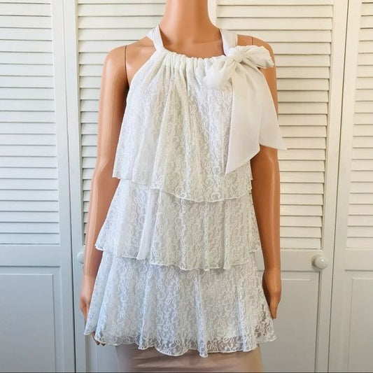 JENNIE & MARLIS White Ruffle Lace Halter Top Shirt Size M (new with tags)