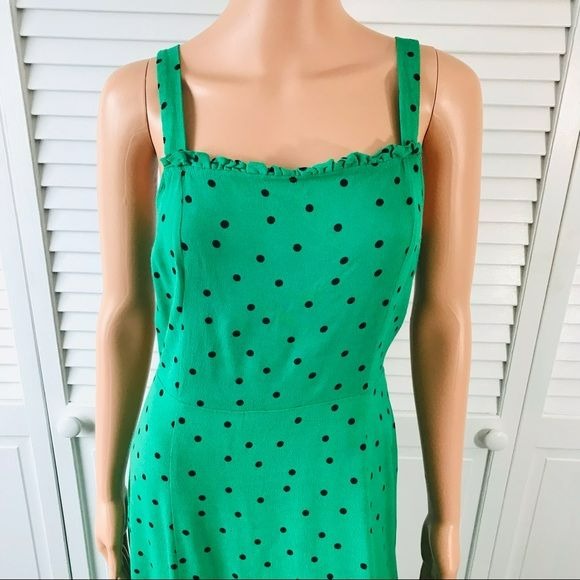 WAREHOUSE Green Black Polka Dot Square Neckline Dress Size 12