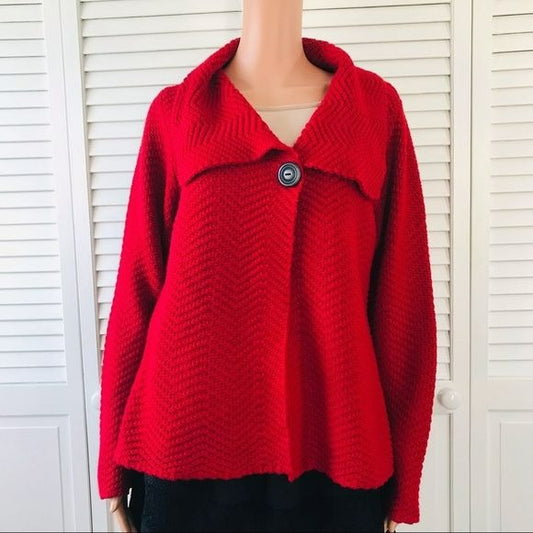 JM COLLECTION Red Acrylic Knit Cardigan Sweater Size L