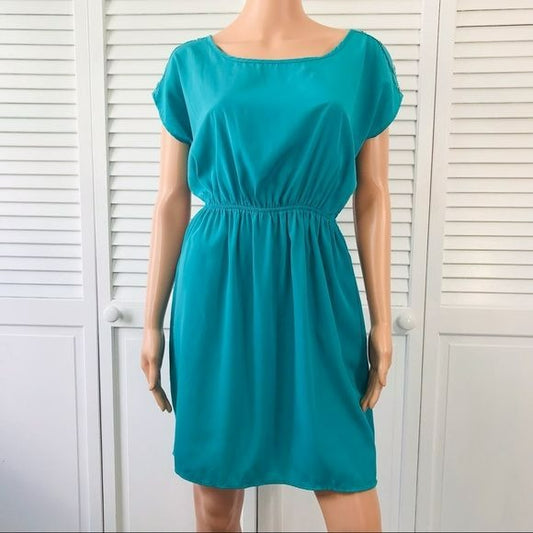 SOPRANO Teal Lightweight Short Sleeve Elastic Waist Dress Size L