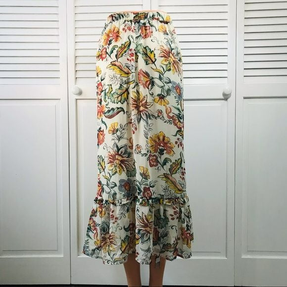 CJ BANKS Ivory Floral Midi Skirt Size 14W (new with tags)