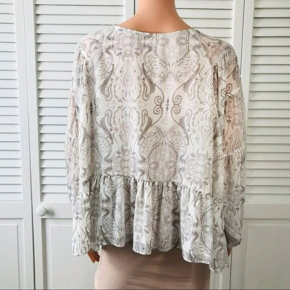 GENTLE FAWN Sheer White Printed Blouse Size M (new with tags)