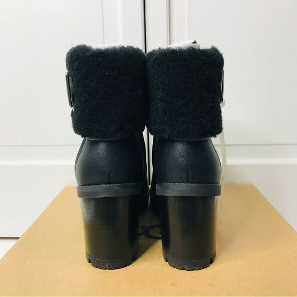 UGG Black Leather Elisiana Platform Boots Size 6