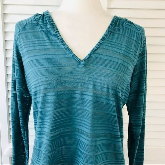COLUMBIA Teal V-Neck Semi Sheer Lightweight Hoodie Size M