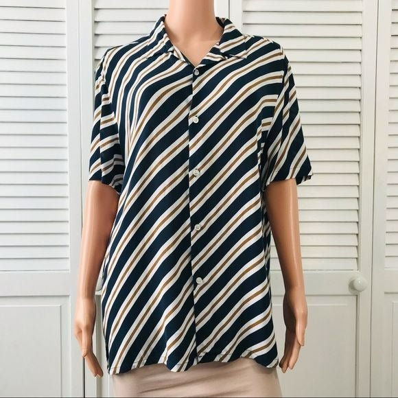 TOPMAN Striped Short Sleeve Button Down Shirt Size L