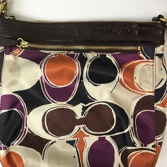 COACH Purple Orange Soho Scarf Logo Design Patent Leather Handbag