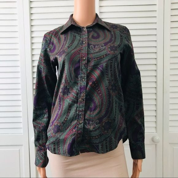 LAUREN RALPH LAUREN Green Printed Button Down Shirt Size XS