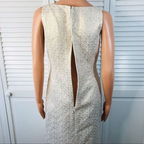 TAHARI LUXE Gold White Sleeveless Cocktail Dress Size 4