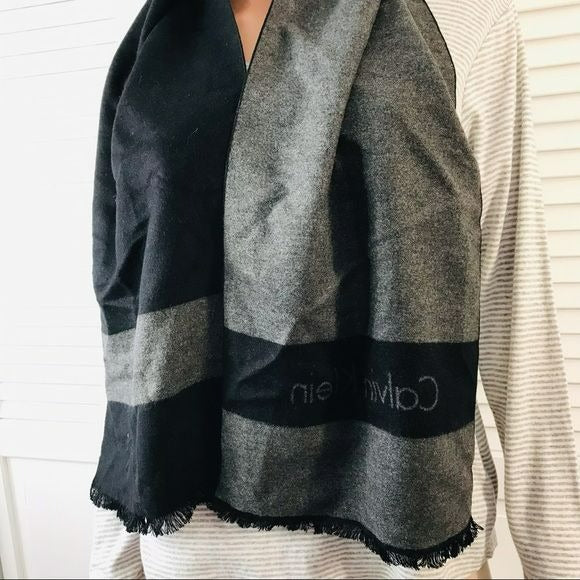 CALVIN KLEIN Black Gray Viscose Winter Scarf