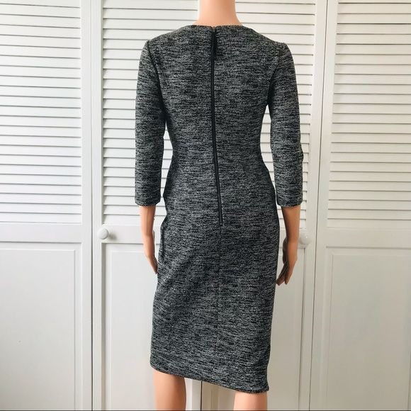 MAGGY LONDON Black White Tweed 3/4 Sleeve Midi Sheath Dress Size 0 (new with tags)