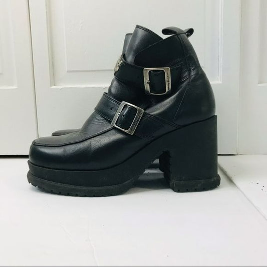 HARLEY DAVIDSON Black Shimmer Platform Ankle Boots Size 8.5