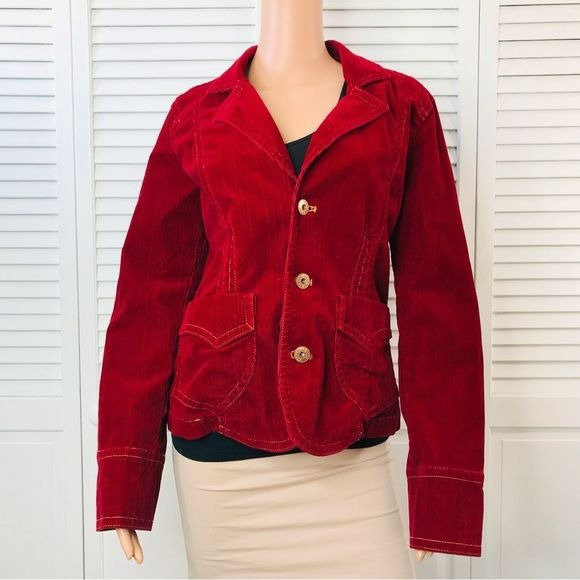 CHRISTOPHER BLUE Red Stretch Corduroy Jacket Size L