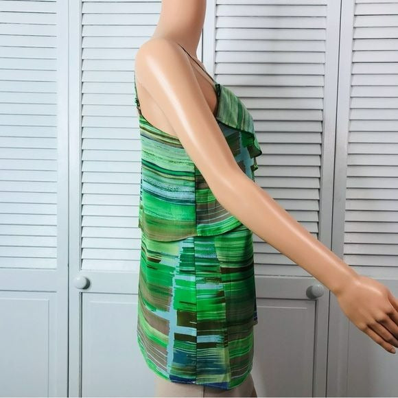 CAbi Green Watercolor Striped Camisole Size S