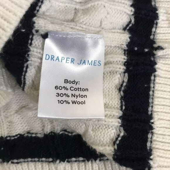 DRAPER JAMES White Navy Blue Sailor Nautical Cable Knit Sweater Size L
