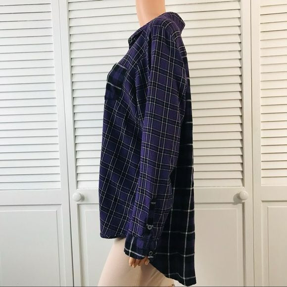 REBECCA MALONE Plus Size Purple White Plaid Button Down Shirt Size 2X