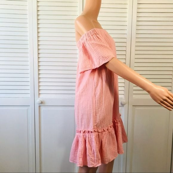 REBECCA TAYLOR Malibu Peach Cotton Gauze Off The Shoulder Dress Size 2