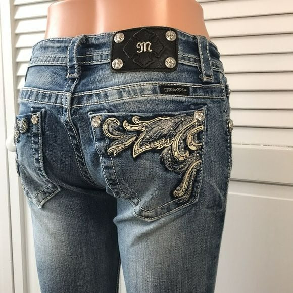 MISS ME Blue Embellished Embroidered Boot Cut Jeans Size 26