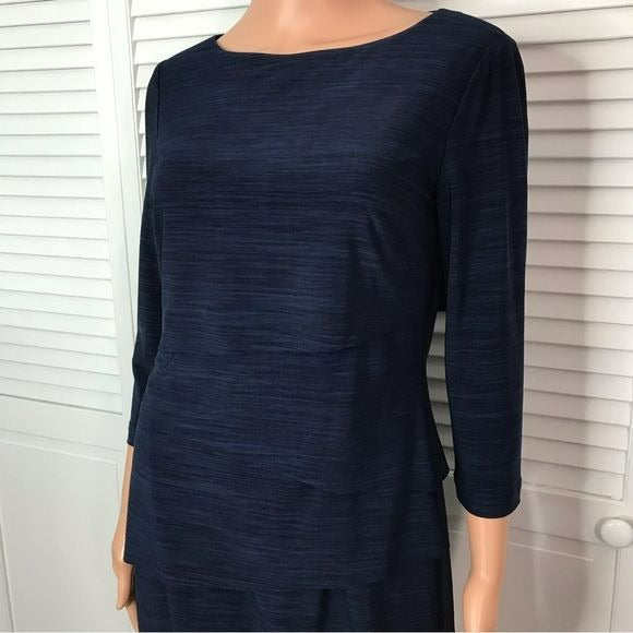 TAHARI Navy Blue Tiered Dress Size 6