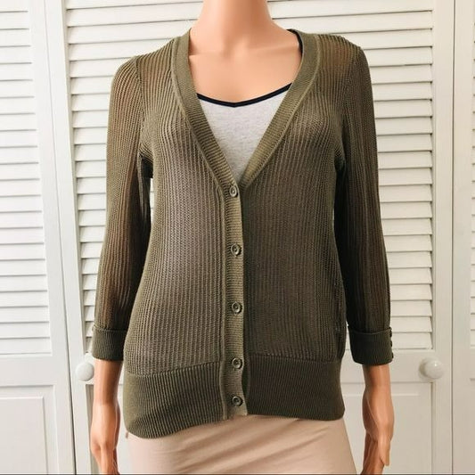 FEVER Green Sheer V-Neck Cardigan Size XS