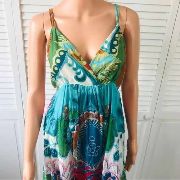 BHAGA BOHO Multicolor Beaded Floral Spaghetti Strap Sundress Size M/L (new with tags)