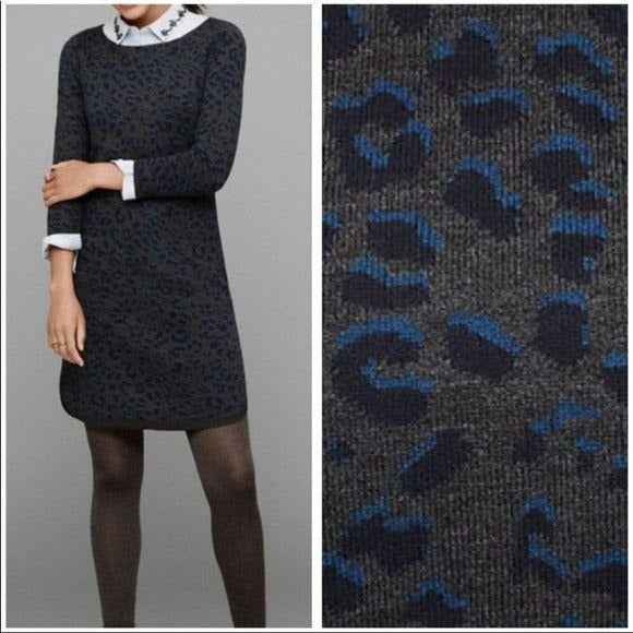 LOFT Gray Cheetah Print Petite Sweater Dress Size XS