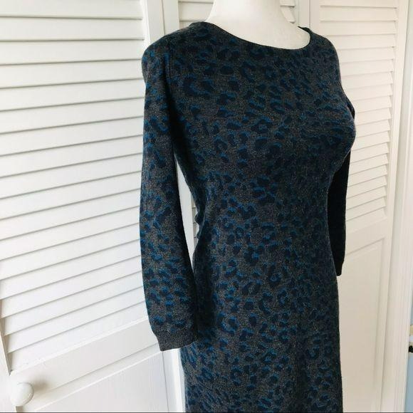 LOFT Gray Cheetah Print Petite Sweater Dress Size XS