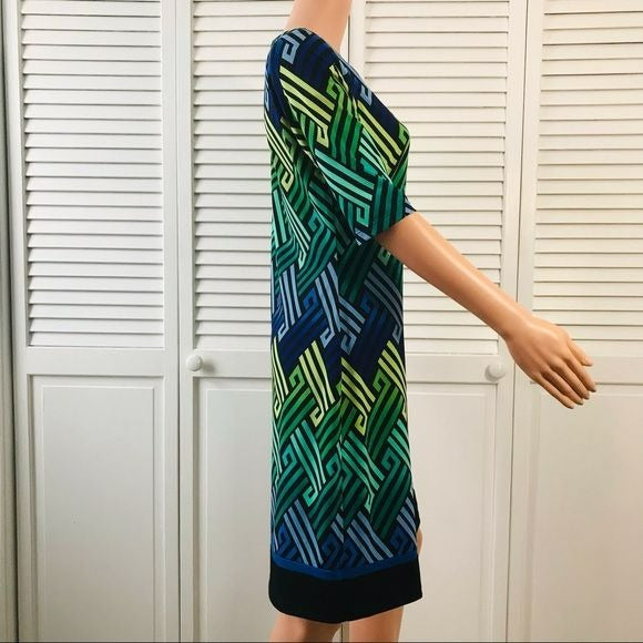 JESSICA HOWARD Multicolor Diagonal Chevron Short Sleeve Dress Size 8