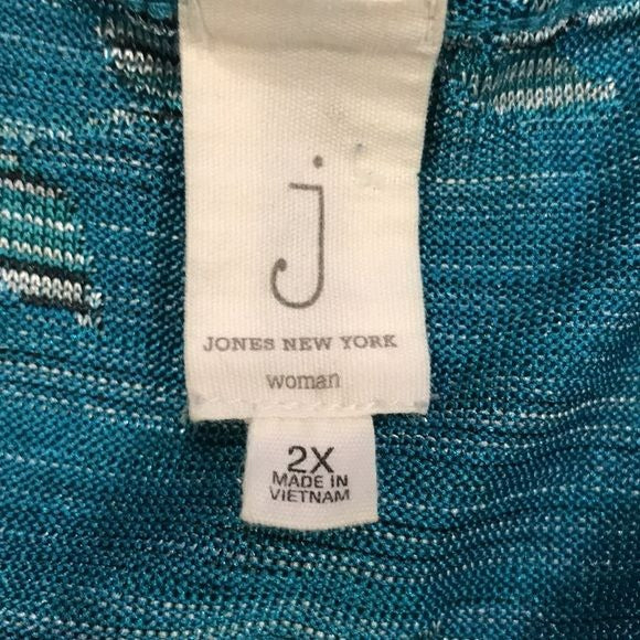 JONES NEW YORK Blue White Floral Button Down Short Sleeve Cardigan Size 2X