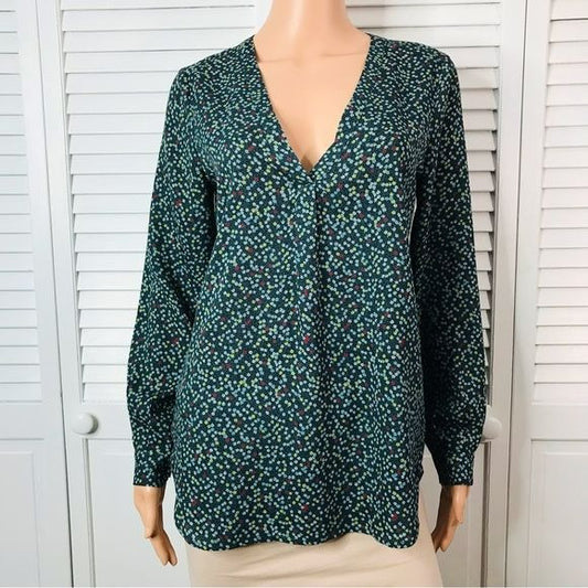 JOIE Floral Green V-Neck Lightweight Blouse Size XS