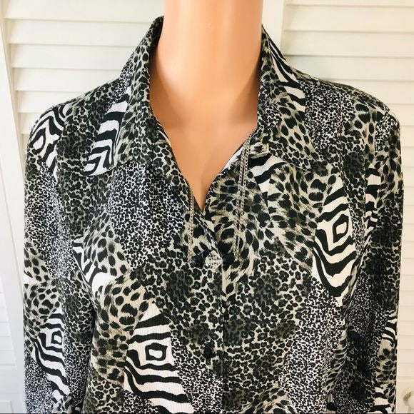 NOTATIONS Animal Print Button Down Shirt Size L