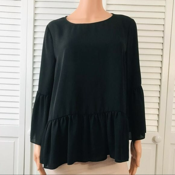 J. CREW Black Bell Sleeve Blouse Size M