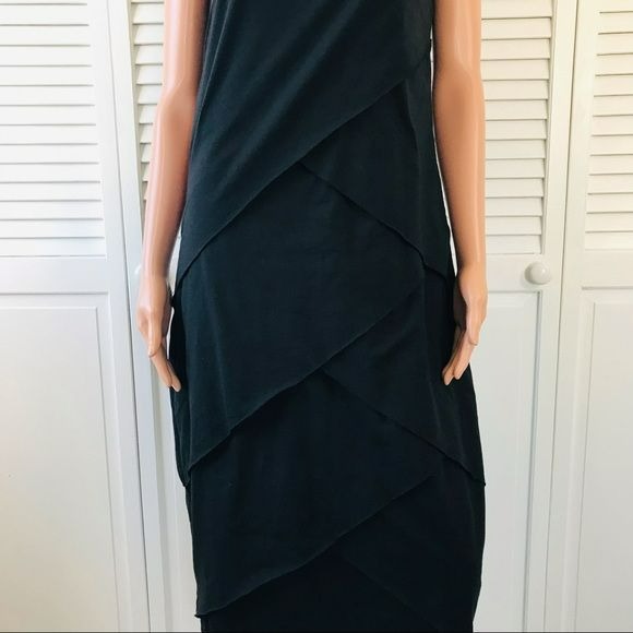 NEON BUDDHA Black V-Neck Sleeveless Tiered Pleated Midi Dress Size L