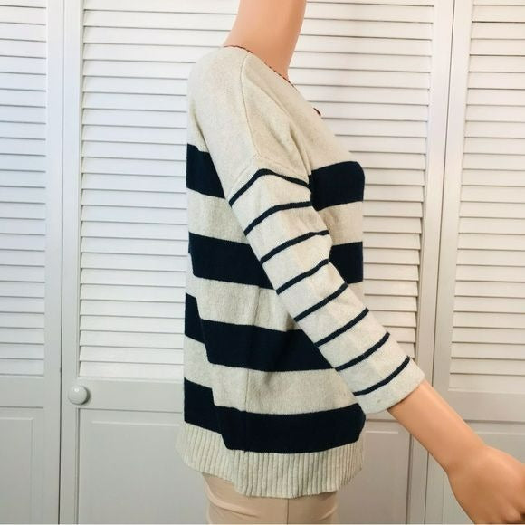 AUTUMN CASHMERE Striped Cashmere Oversized Cardigan Sweater Size M