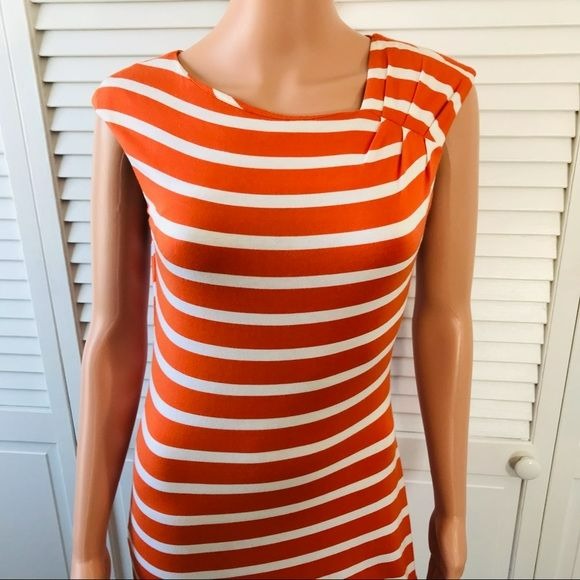 CALVIN KLEIN Orange White Striped Sleeveless Dress