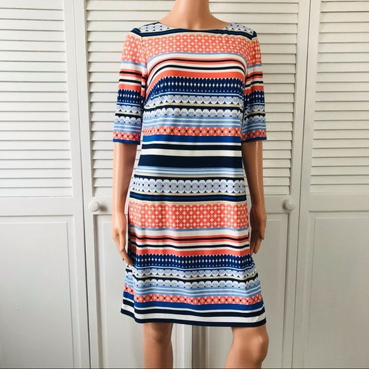 ELIZA J Multicolor Geometric Print Short Sleeve Pullover Shift Dress Size 10 (new with tags)