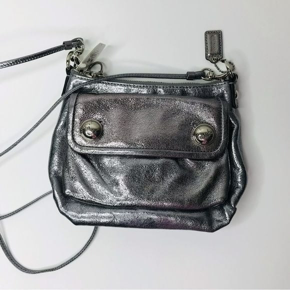 COACH Gunmetal Poppy Leather Button Crossbody Bag