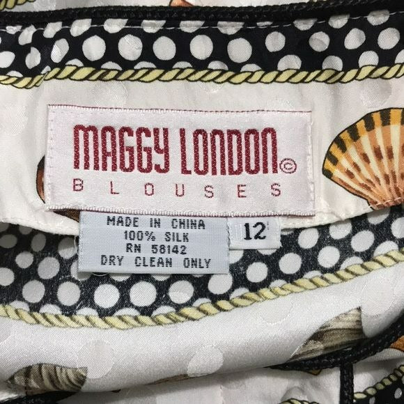 MAGGY LONDON Silk Beach Shell Button Down Shirt Size 12