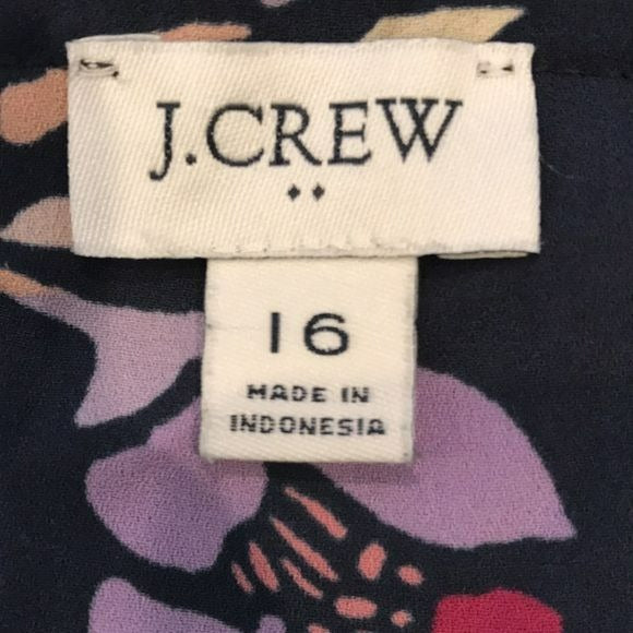 J. CREW Navy Blue Floral V-Neck Blouse Size 16