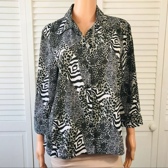 NOTATIONS Animal Print Button Down Shirt Size L