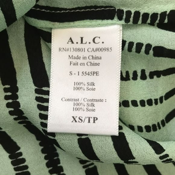 A.L.C. Aqua Black Silk Striped Tank Top Size XS