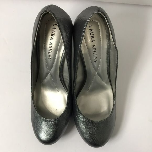 LAURA ASHLEY Silver Chunky Heel Pumps Size 6.5M