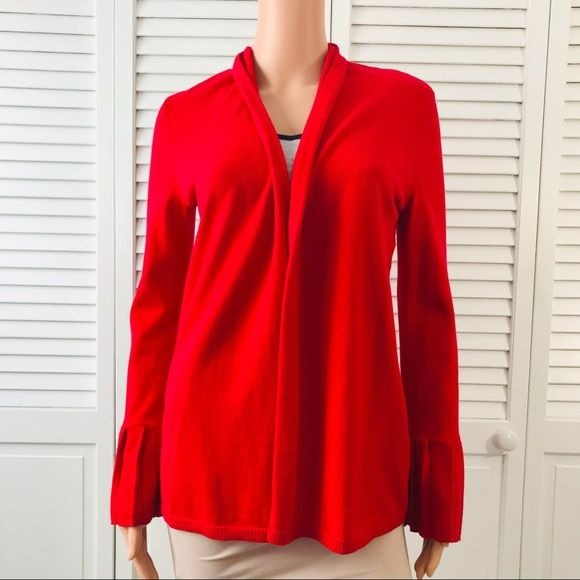 TALBOTS Red Open Front Long Sleeve Cardigan Sweater