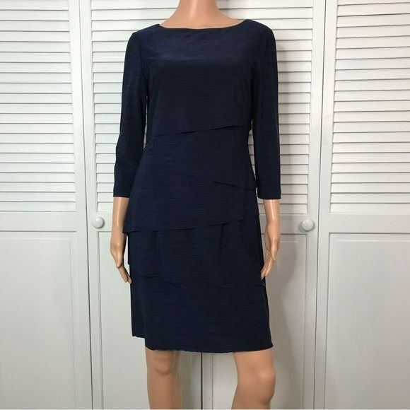 TAHARI Navy Blue Tiered Dress Size 6