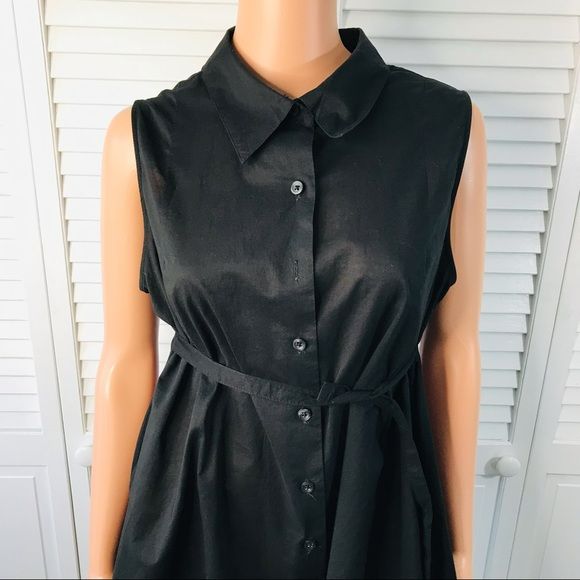 NORMA KAMALI Black Sleeveless Button Down Shirt Dress Size L