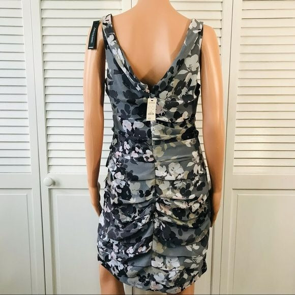 EXPRESS Light Gray Floral Ruched Sleeveless Mini Dress Size 12 (new with tags)