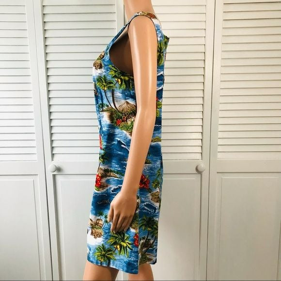 SHANNON MARIE Blue Vintage Hawaiian Sleeveless Dress Size XL