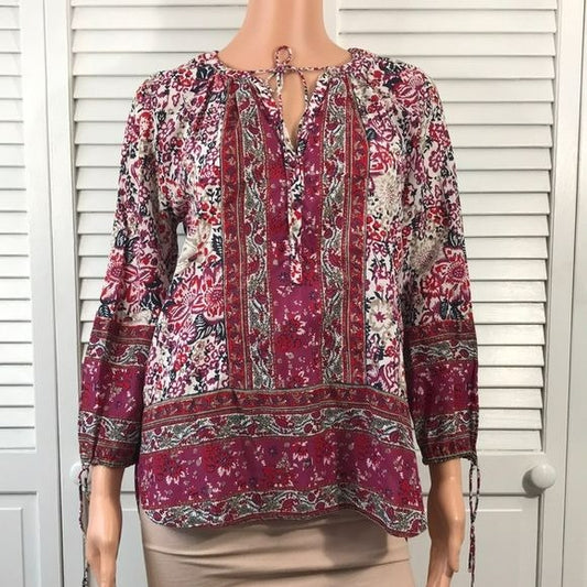 LUCKY BRAND Multicolor Floral Boho Pullover High Low Tunic Size S